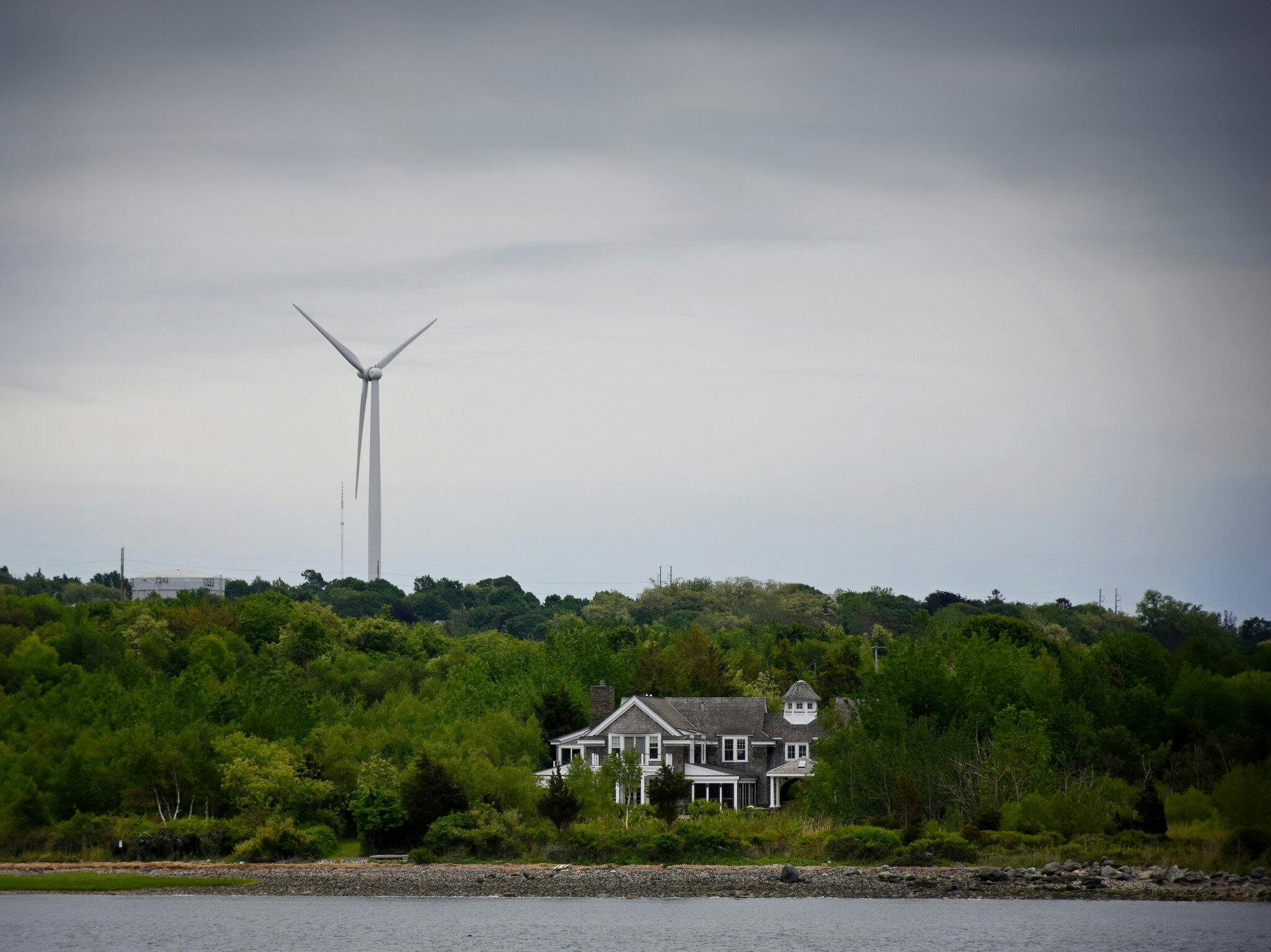 Onshore wind farm in coastal community