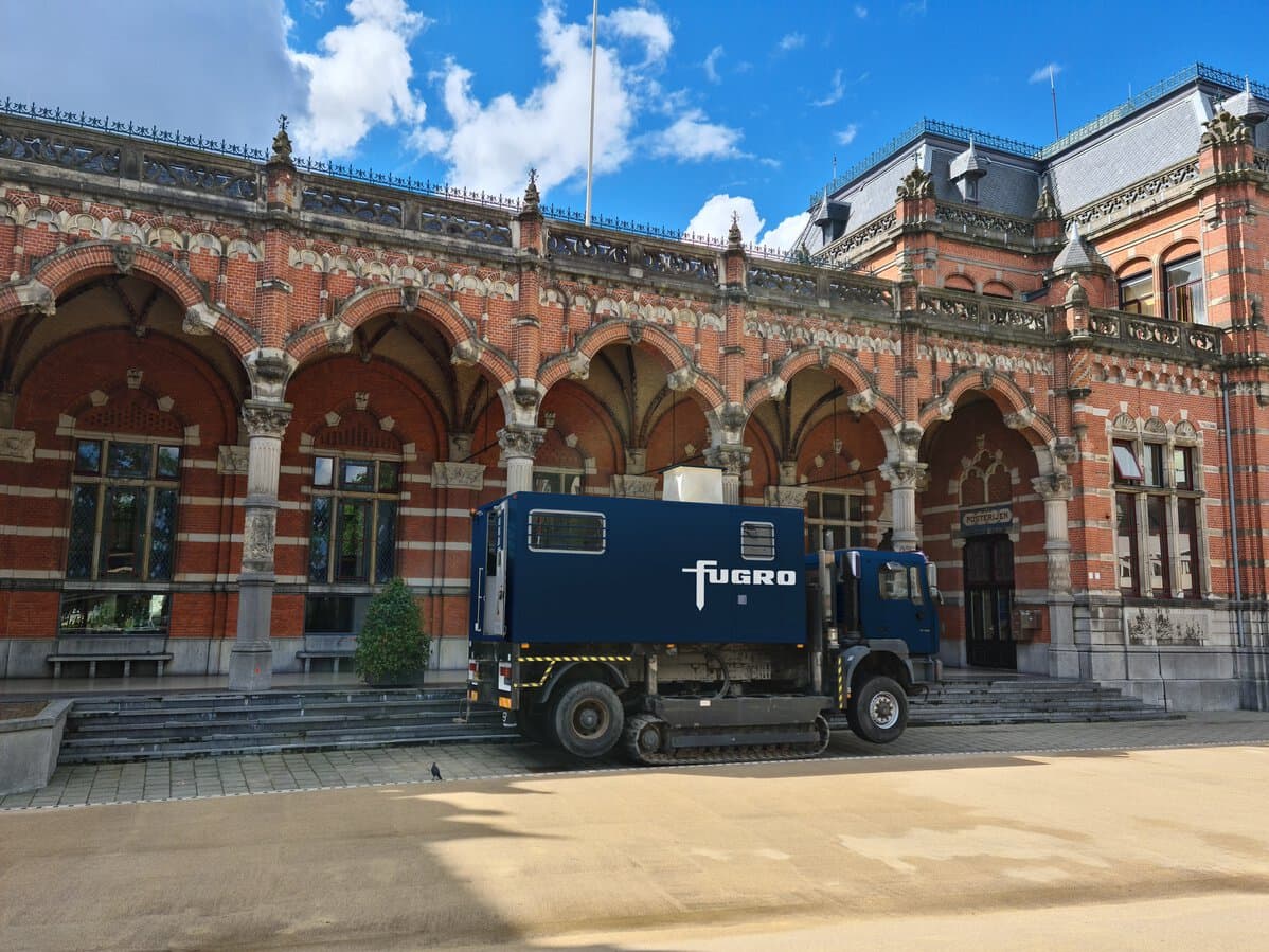 CPT truck performing geotechnical testing at the Central Station, Groningen, The Netherlands